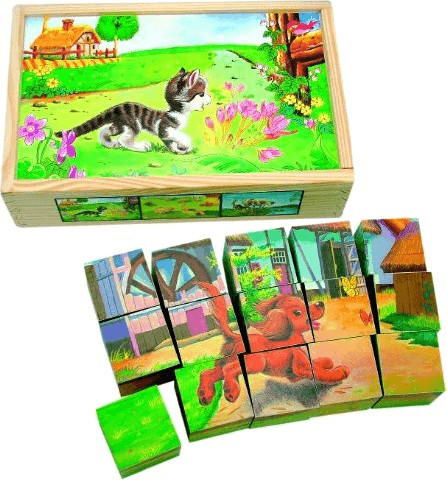 Bino Puzzle cubes animaux domestiques 15 pièces (84175)