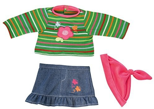 Bayer Design Ensemble robe du Jeans et T-Shirt vert pour poupon de 38 cm (83831)