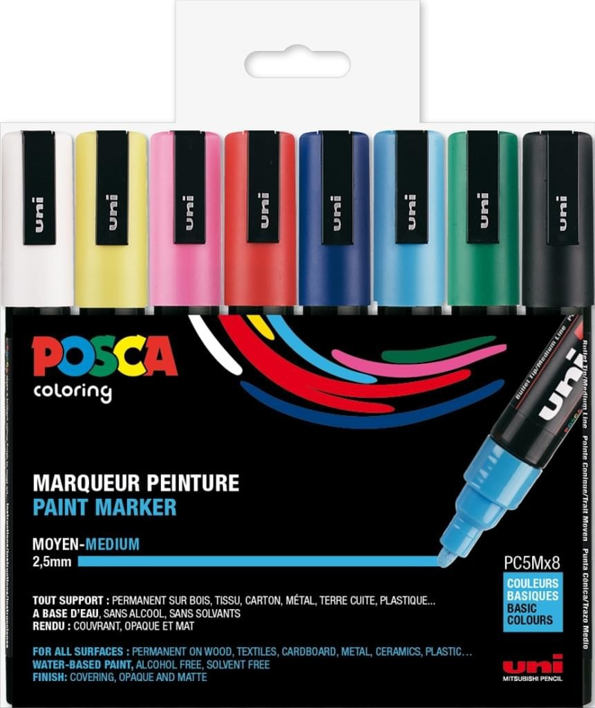 Uni Mitsubishi Pencil Posca PC-5M 8 pièces couleurs basiques