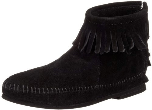 Minnetonka Back Zipper Boot black suede