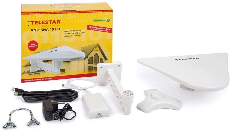 TELESTAR ANTENNA 10 LTE – Antenna Esterna DVB-T2 Potente, Con Filtro LTE E Amplificazione Fino A 51 DB, Perfetta Per Campeggio E Outdoor