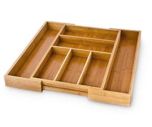 Organisateur de tiroir de cuisine extensible en bois d'acacia, range-couverts  réglable