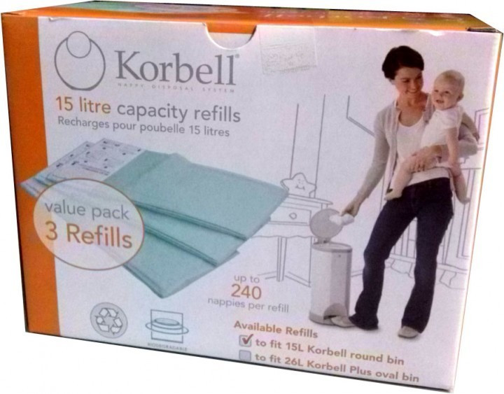 Pack poubelle à couches 16L + 3 recharges Korbell – Bambinou