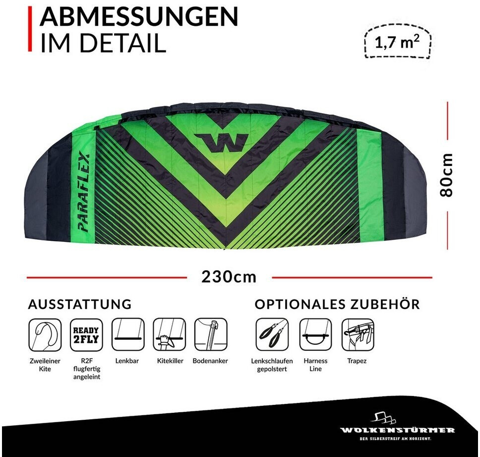 Cerf-Volant De Sport Wolkenstürmer® Paraflex Trainer 2.3 - Neuf, Prêt à Voler