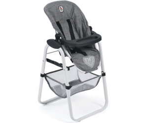 Siège Réglable Plateau Amovible Bayer Chic 2000 Chaise Haute Poupée - Siège Réglable Avec Plateau - Gris/Bleu Marine - 73cm Jouet Poupon