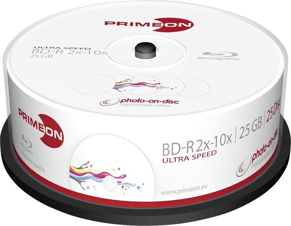 Primeon BD-R Photo-On-Disc 25GB 6x inkjet printable 25pk Cakebox