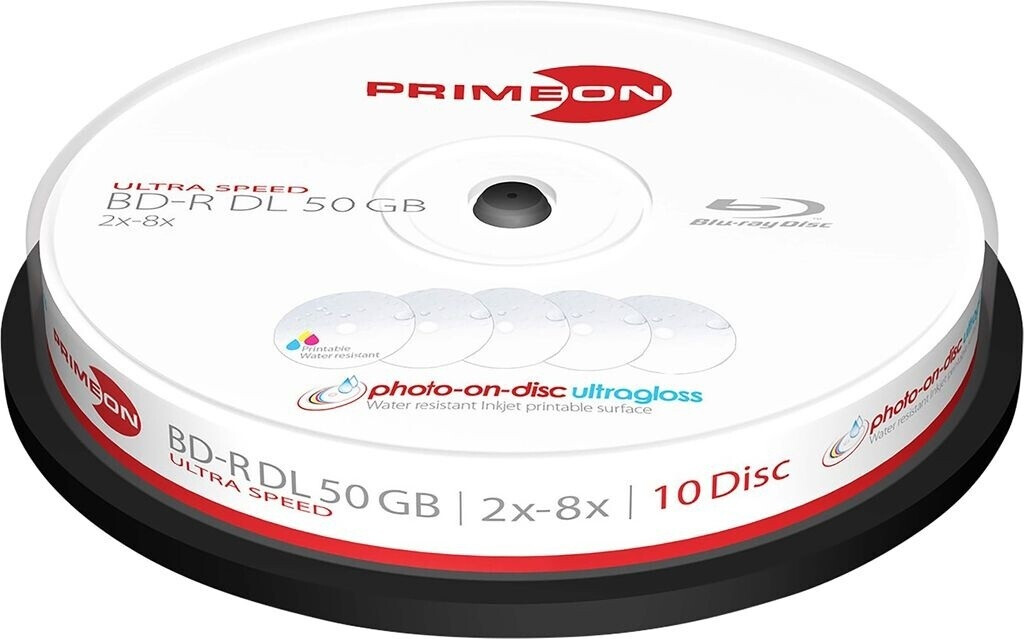 Primeon BD-R Photo-On-Disc Ultragloss 50GB 8x inkjet printable 10pk Cakebox