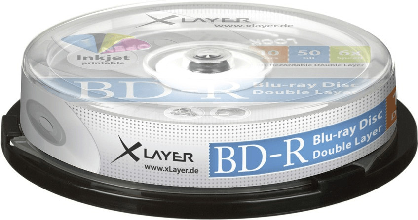 Xlayer BD-R DL 50 GB 6x white inkjet fullsurface printable 10pk Cakebox