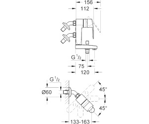 Anschlusswinkel 45 Grad GROHE Eurostyle Cosmopolitan 23302000 Vertica-Wannenarmatur Wanne