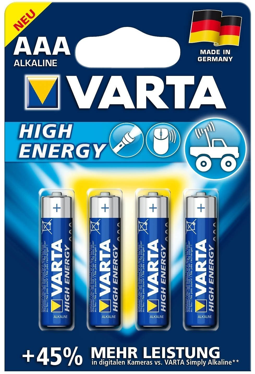 VARTA Longlife, Alkaline Battery, AAA, Micro, LR03, 1,5V, 4-pack, Made in  Germany (4008496525072)