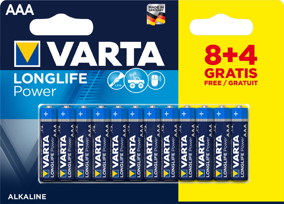VARTA Piles AAA, lot de 12, Longlife Power, Alcalines, 1,5V, adaptées aux  jouets, souris sans fil, lampes de poche, Made in Germany