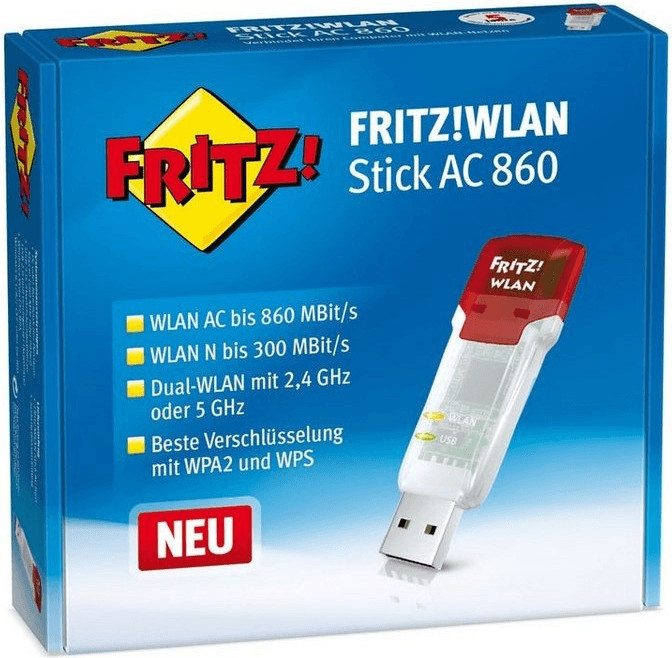 Clé USB WiFi 867 Mbit/s (300 Mbit/s @ 2,4 GHz) - AVM Fritz ! AC 860