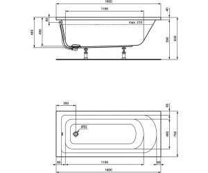 Ideal Standard Acryl Rechteck-Badewanne Wanne Hotline Neu 1600 x 700 160 x 70 