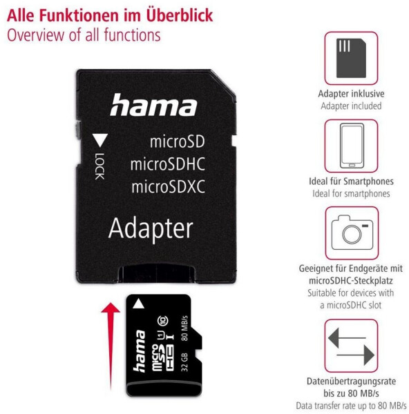 Hama microSDHC 32GB Class 10 UHS-I 80MB/s (00124139)