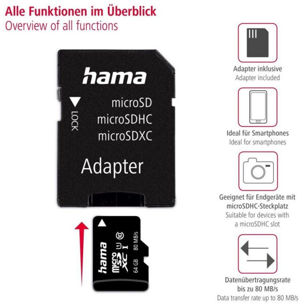Hama microSDXC 64GB Class 10 UHS-I 80MB/s (00124140)