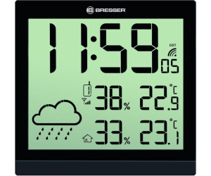 Horloge murale noire avec grand écran LCD et prévisions météos 24h -  Bresser 