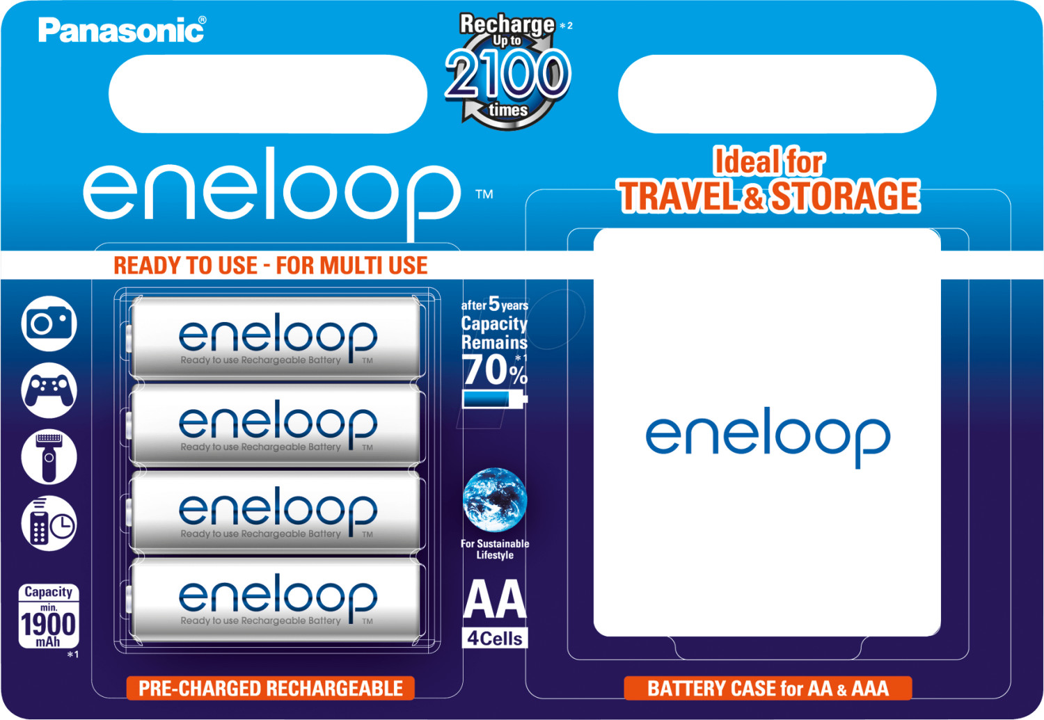 Panasonic Lot de 4 piles eneloop AA Mignon