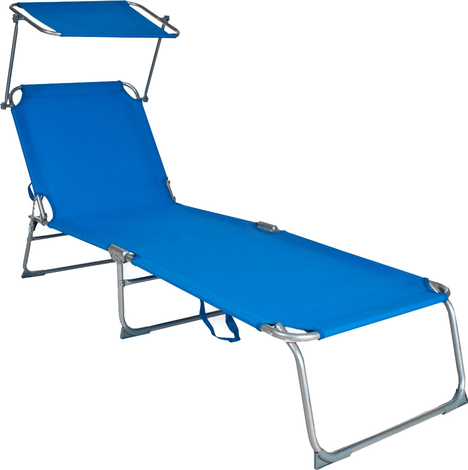 TecTake Chaise longue avec pare-soleil 190 cm bleu