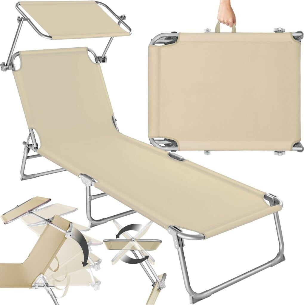 TecTake Chaise longue avec pare-soleil 190 cm beige