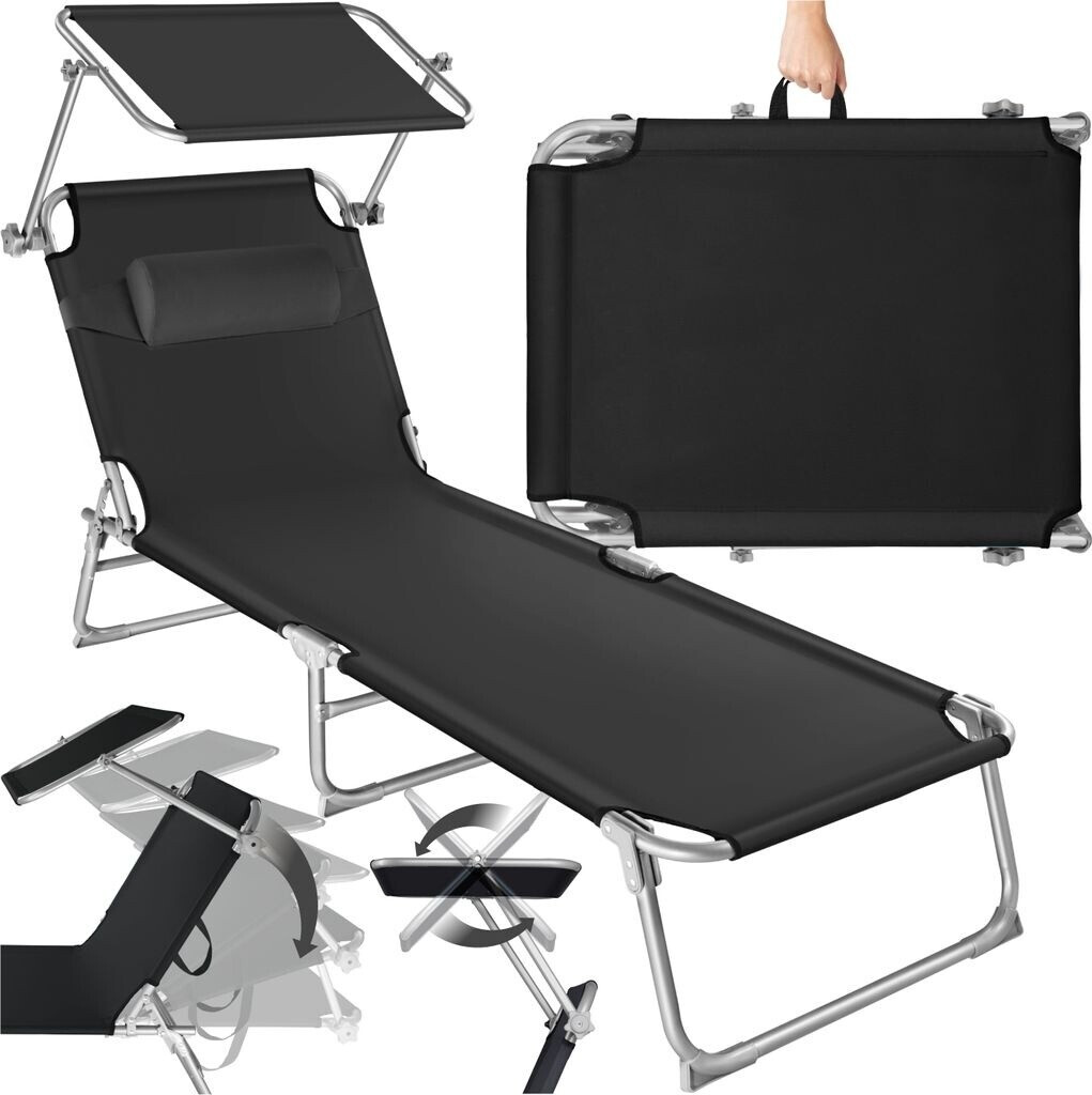 TecTake Chaise longue avec pare-soleil 190 cm noir
