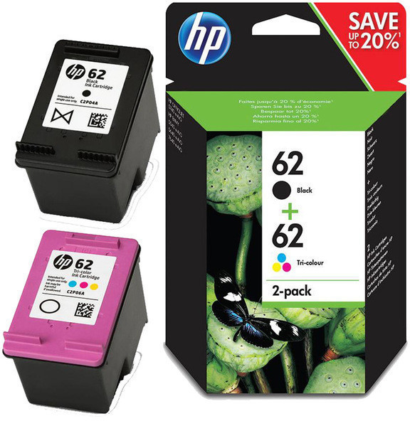 HP 62 pack de 2 cartouches authentiques d'encre noire/trois couleurs :  : High-tech