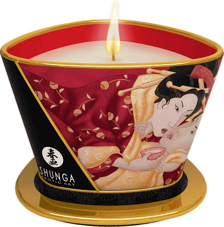 Shunga Chandelle de massage vin pétillant à la fraise (170 g)