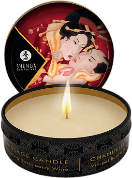 Shunga Mini chandelle de massagevin pétillant à la fraise (30 g)