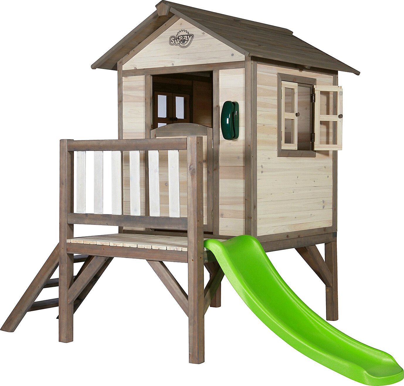 AXI Beach Lodge XL Casa Bambini con pavimento e scivolo verde, Casa da  gioco per giardino / esterno in grigio e bianco in legno FSC, Parco giochi