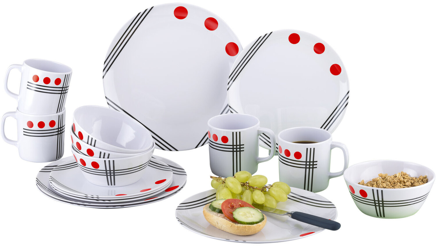Berger Set de vaisselle Dots en mélamine (16 pièces) rouge