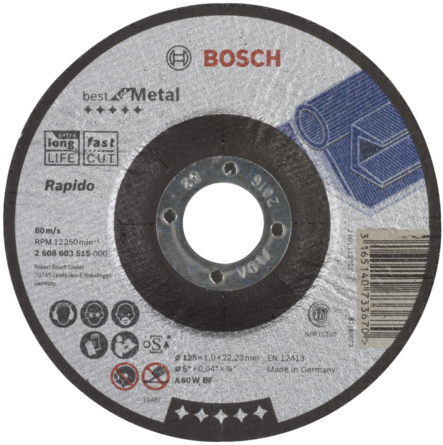 Bosch 2608603515 - Disco Da Taglio Per Metalli 125x22mm - Mola Abrasiva Per Smerigliatrice Angolare - Alta Durabilità