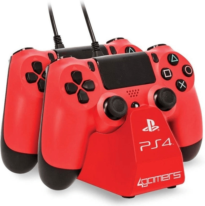 4Gamers PS4 Twin Play 'n' Charge Cables with Desktop Stand (red)