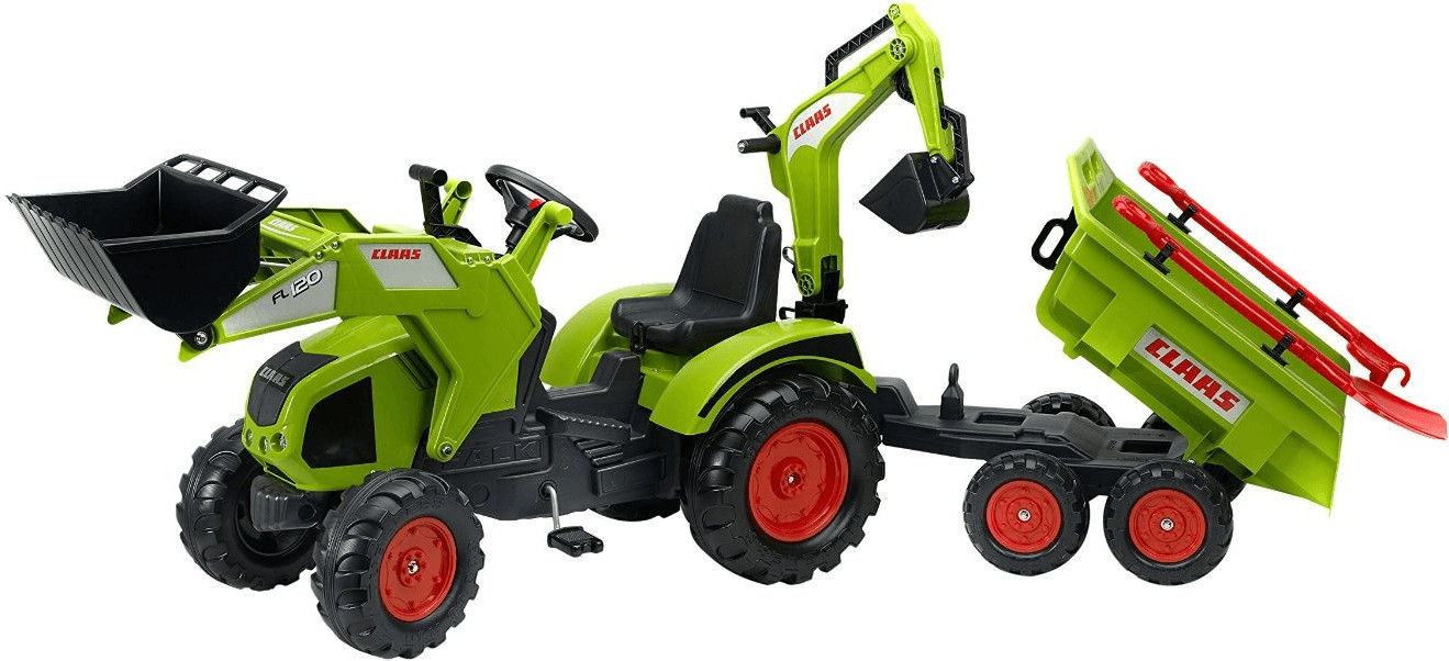 Falk Tractopelle excavatrice Claas Axos avec remorque, pelle et rateau (1010W)