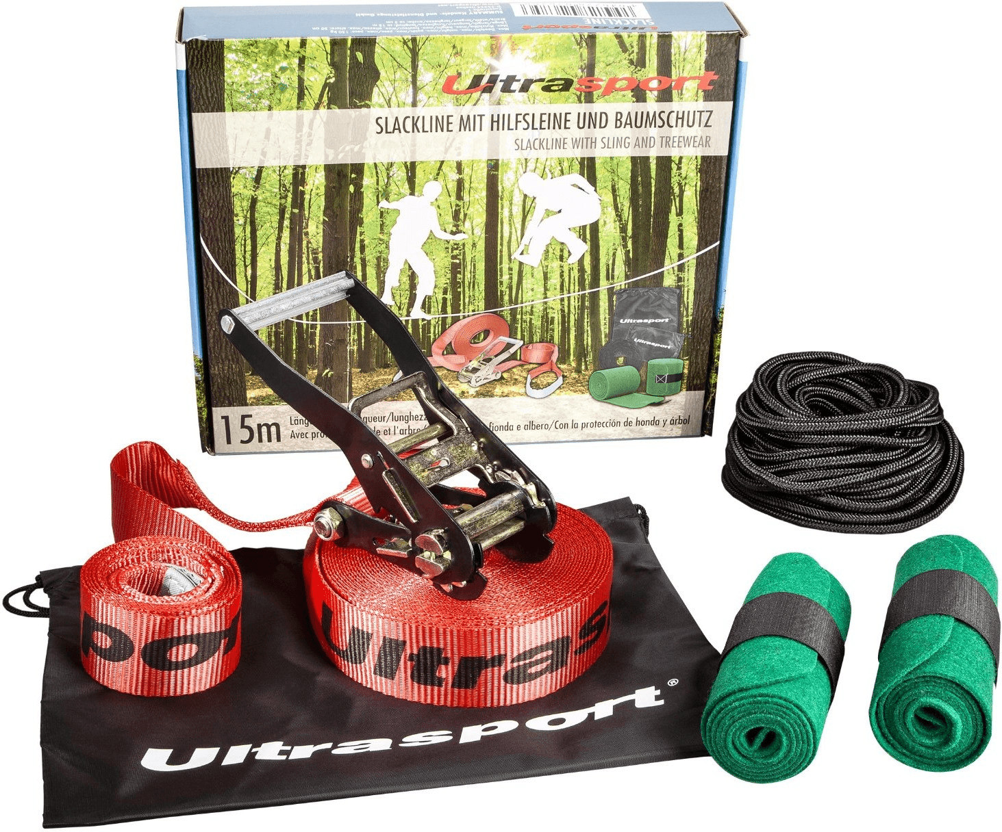 Ultrafit Slackline Set 15 m inkl. Baumschutz und Hilfsseil