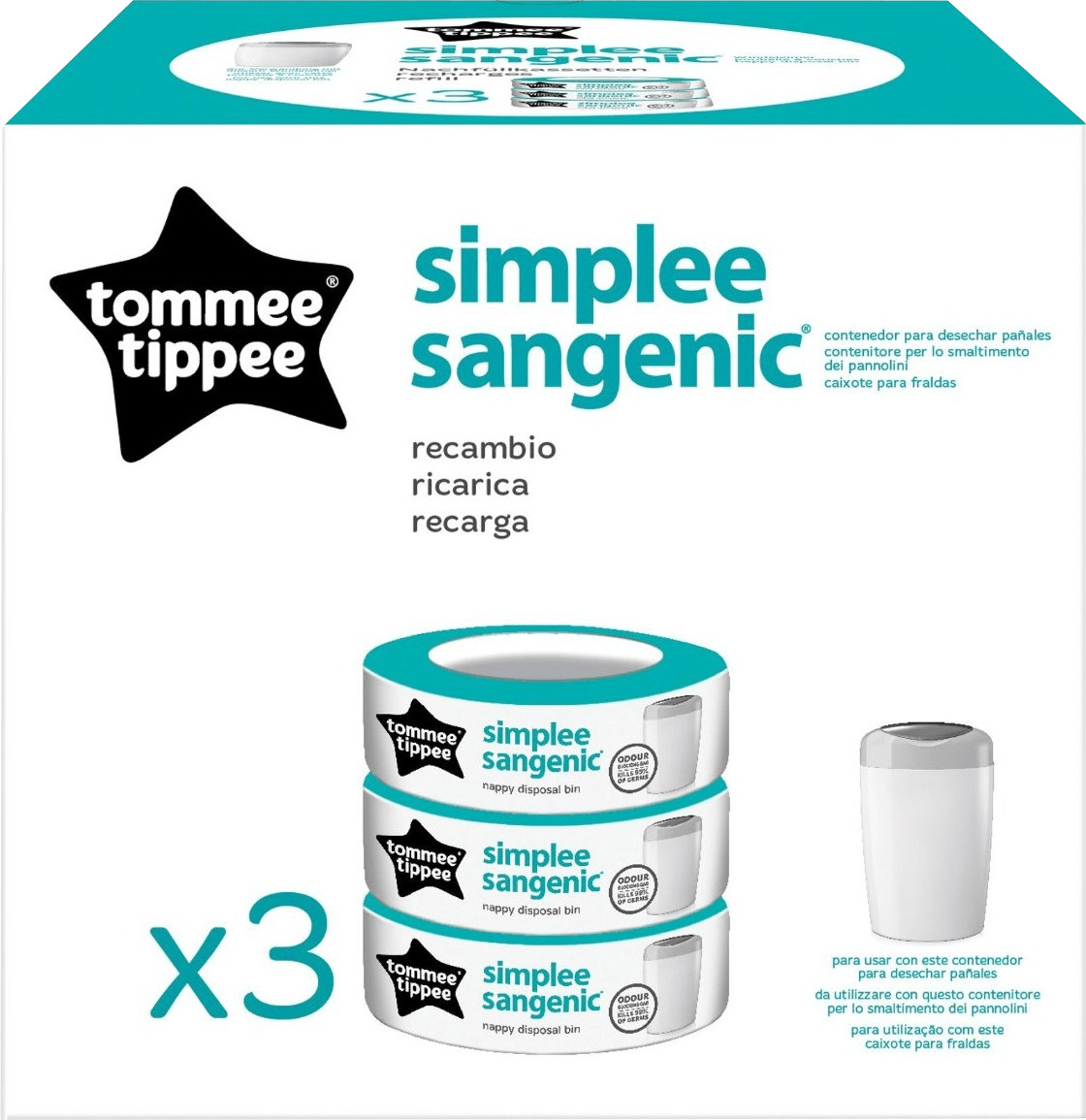 Tommee Tippee Contenedor para pañales Twist & Click Advanced con 7  cassettes Greenfilm antibacteriano blanco 