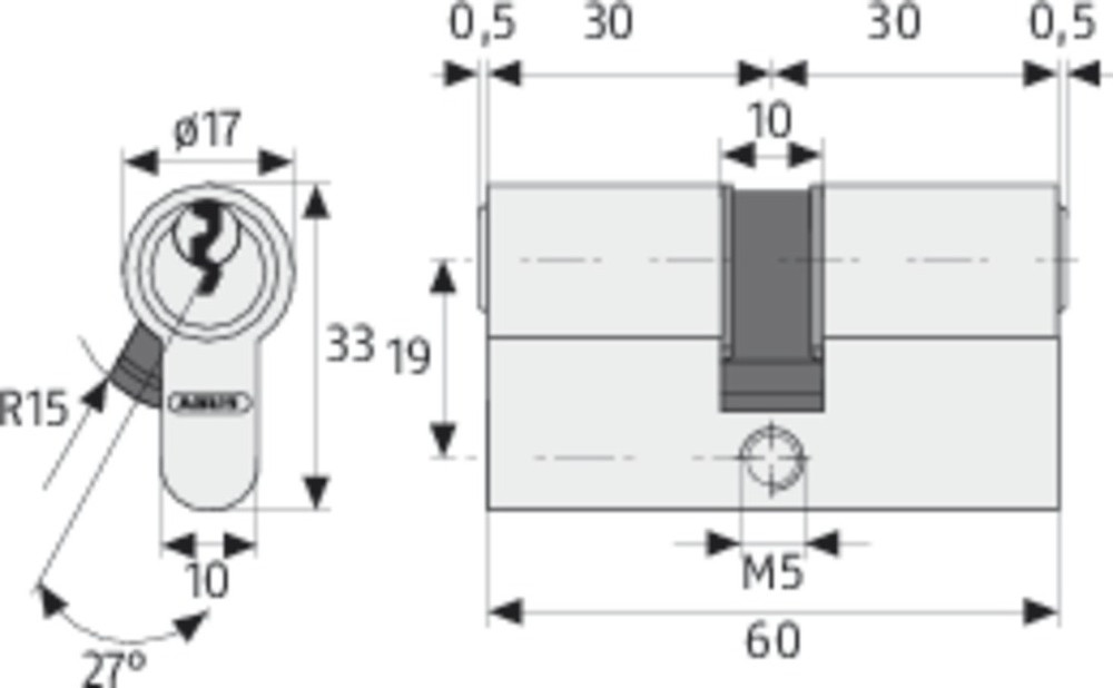 ABUS Profil-Zylinder E30NP 10/30 mit 3 Schlüsseln, Zylinderschloss