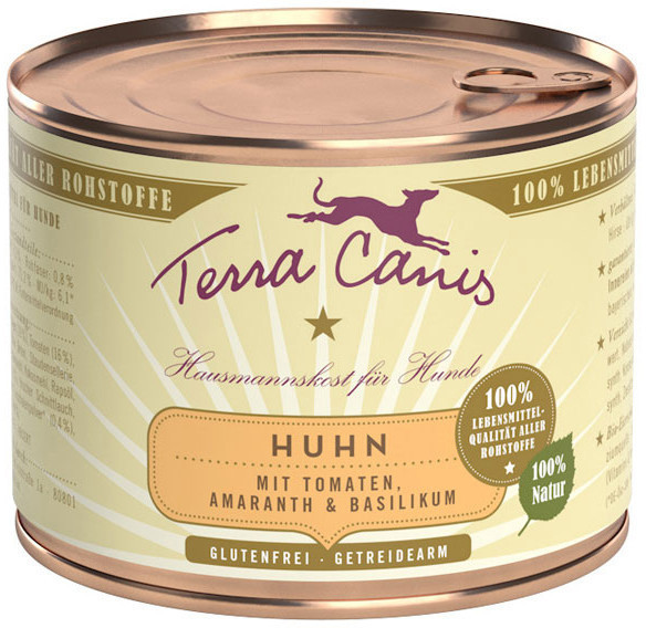 Terra Canis Menu poulet, amarante, tomates, basilic