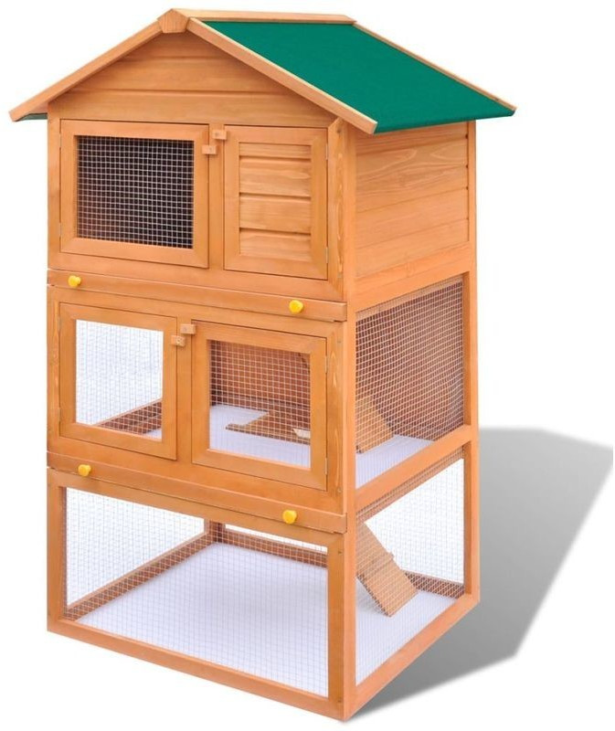 VidaXL Cage clapier extérieur en bois pour lapins 3 étages
