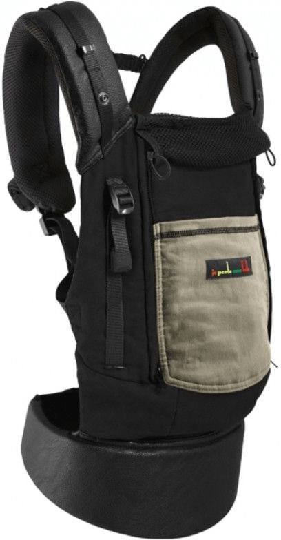 Je Porte Mon Bébé PhysioCarrier simili cuir noir/noir poche olive