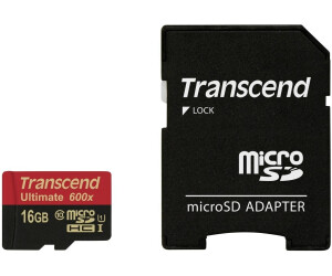 Carte Micro SD TRANSCEND 16Go microSDHC + adaptateur