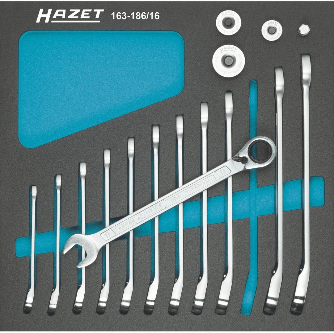Hazet Jeu de clés mixtes à clique avec adaptateurs carrés 163-186/16