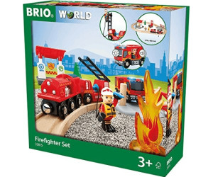 Ravensburger 33811 BRIO Eisenbahn Feuerwehr-Leiterfahrzeug mit Licht & Sound 