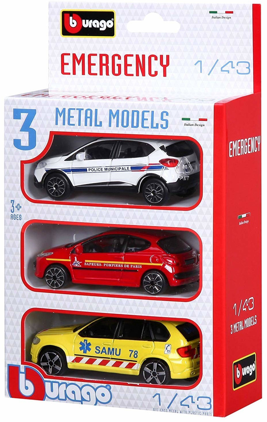 BBurago Set de 3 véhicules d'urgence aléatoires (30009)