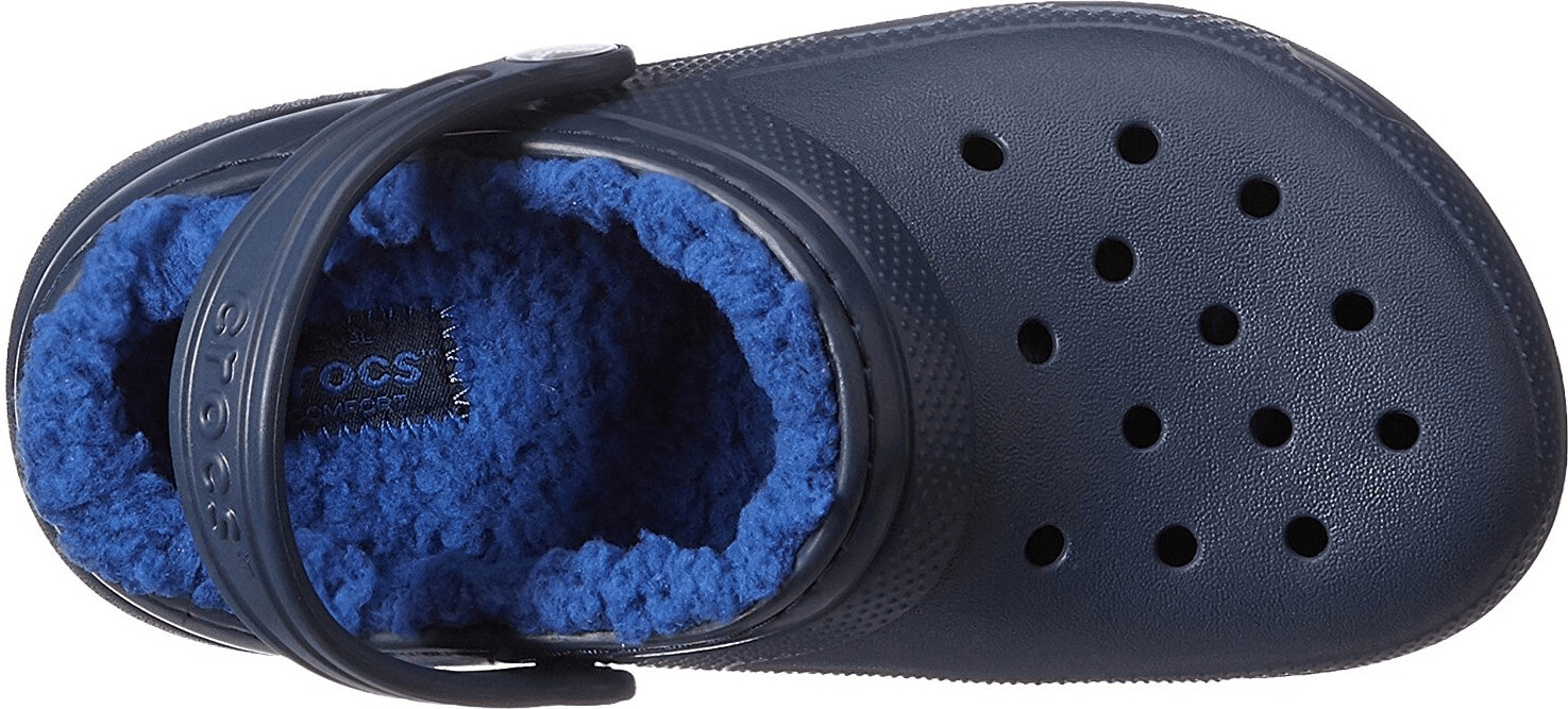 navy blue fuzzy crocs
