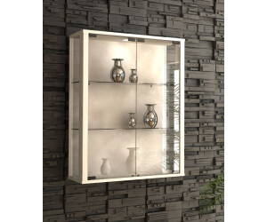 K-Möbel Vitrine Murale pour Collection (80x60x25cm) - Fabriqué en Allemagne - Petite Etagere Vitrine en Verre Suspendue avec 2 étagères réglables en Verre trempé (ESG), Miroir & LED in Noir