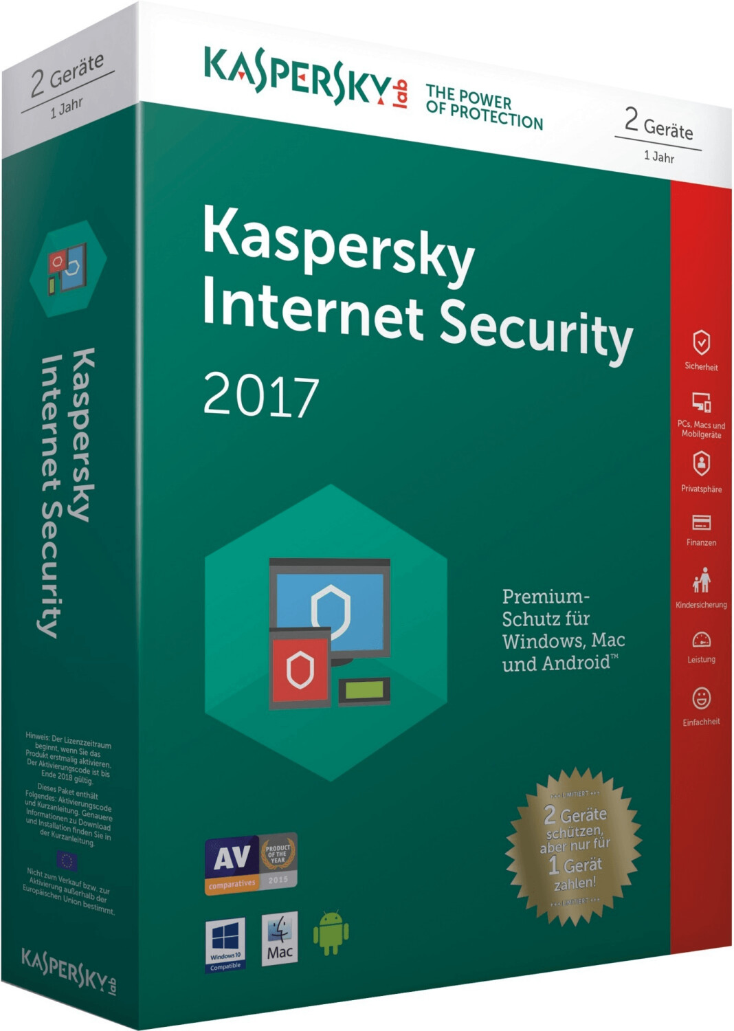 Kaspersky Internet Security 2017 Limited Edition (2 Devices) (1 Year) (DE) (PKC)