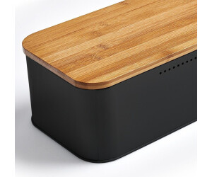 Zeller Present Boîte à Pain Bambou & Métal Noir Mat – Design Moderne, Couvercle Hermétique, Rangement Pain 31 X 18 X 12,5 Cm