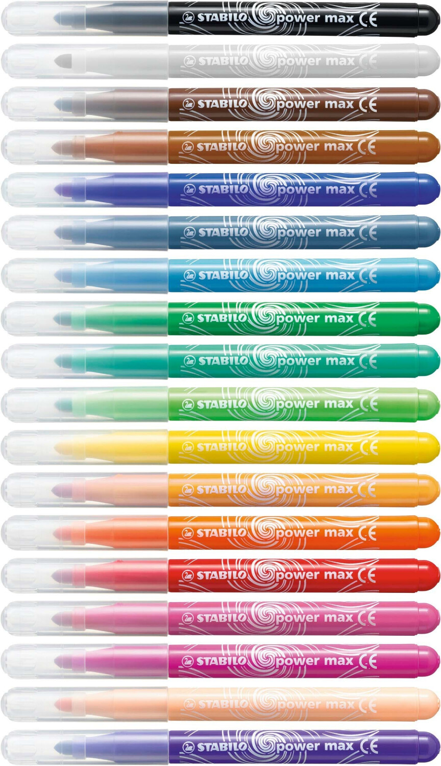 STABILO power max feutre de coloriage pointe large - Etui carton de 12  feutres - Coloris assortis