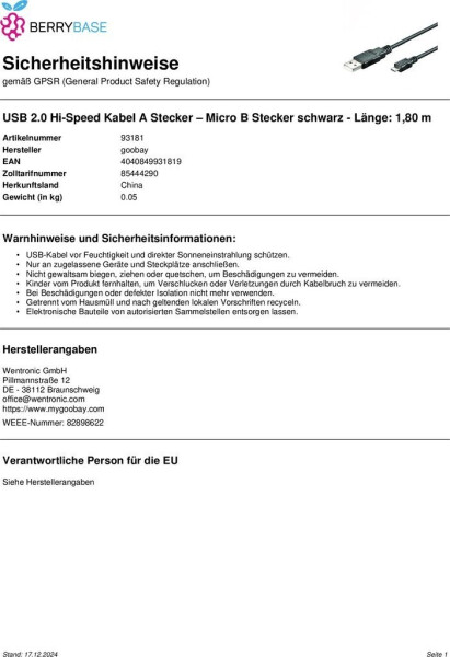 Goobay USB 2.0 Hi-Speed Kabel 1,8m (93181), Bild 6