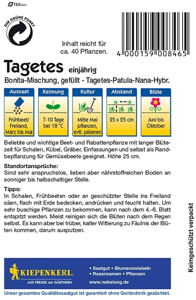 Kiepenkerl Kiepenkerl Tagetes "Bonita-Mischung" - back view
