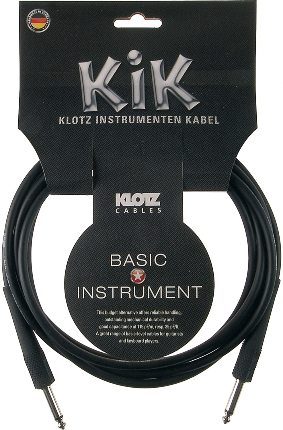 Klotz KIK9.0PPSW 6,35 mm Mono-Klinke-Instrumentenkabel, 9 Meter